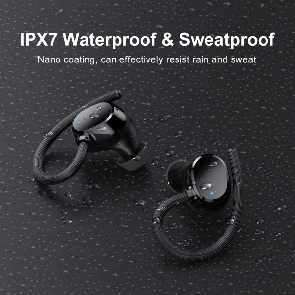 Paris_Langattomat nappikuulokkeet, Stereo Sport Bluetooth 5.3 -kuulokkeet korvakoukuilla, melunvaimennus, IP7-vedenpitävät kuulokkeet sisäänrakennetulla mikrofonilla juoksuun