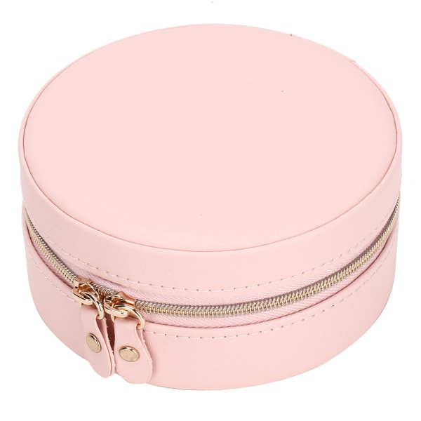 Bärbara runda örhängen i PU-läder Förvaringshållare för smycken Organizer Box Case (rosa)