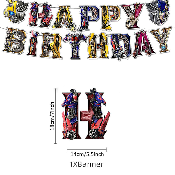 Transformers Coola Pojkars Födelsedagsfest Dekorationer Set Ballonger Banner Tårta Topper Tillbehör Kit
