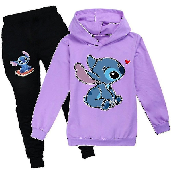 Barn Pige Stitch Træningsdragt Hoodie Toppe Hoodie Joggingbukser Sæt Outfits Tøj 11-