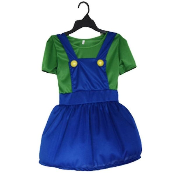 Super Mario Kostym Barn Pojke Tjej Fancy Dress Up Party Outfits Gröna tjejer 7-8 år