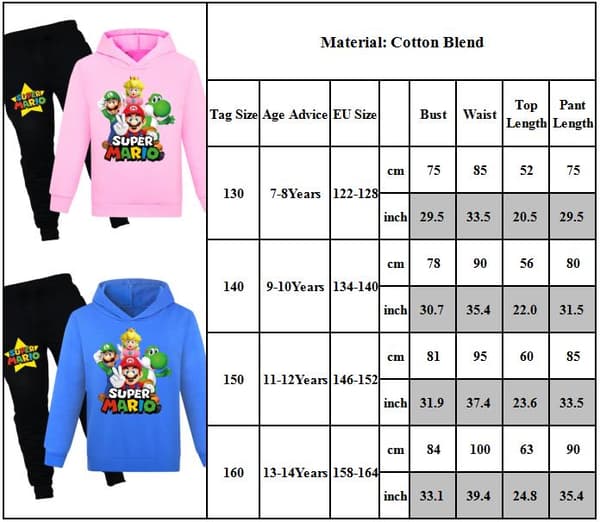 Barn Gutter Super Mario Hettegenser Bukser 2-delt Sett rosa pink pink 150cm