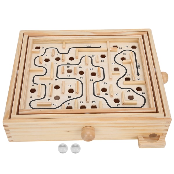 Äldre trälabyrintbräda stålkula balanserar labyrintbrädspel Pedagogisk leksakspresent