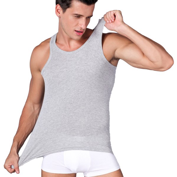 Ärmlöst linne för män med rund hals slimmad mjuk bomull Casual sportväst för löpning Grå XL