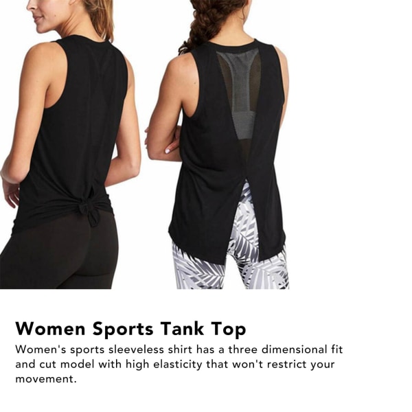 Dame Sports Tank Top Mesh Rygg Delt Hem Hurtigtørkende Pustende Stretchy Lady Workout Ermeløs skjorte for løping Svart L