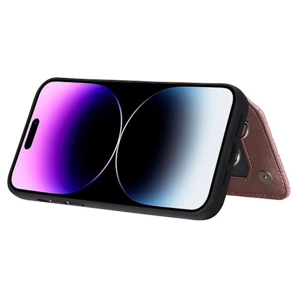 Telefonfodral för iPhone 15 Pro Max Rfid Blocking Pu Läderbelagd TPU-skal med handledsrem Rose Gold