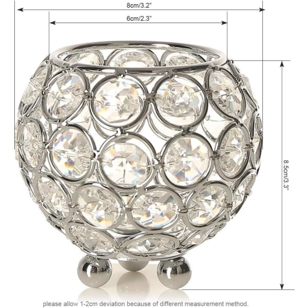 Transparent kristall rund skål Ljushållare för bröllopsbordsdekoration Vas (8 cm diameter, silver) - Lämplig för LED-ljus/värmare