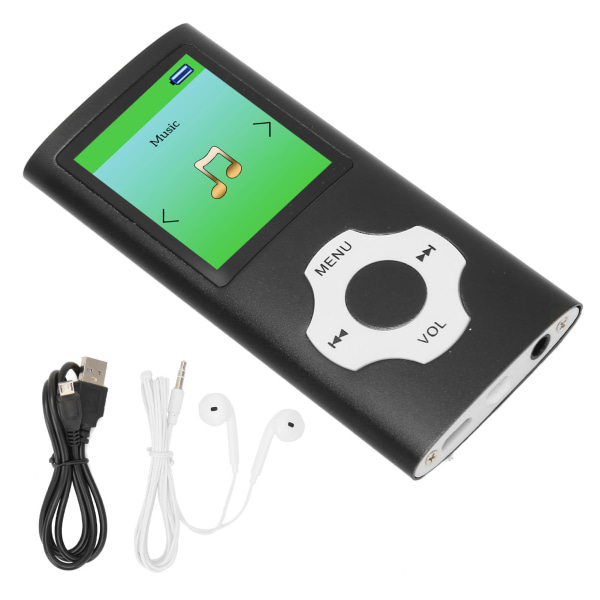 MP3-spelare 1,8 tums LCD-skärm Stöd för inspelning FM-radio Bärbar musikspelare för studenter Svart