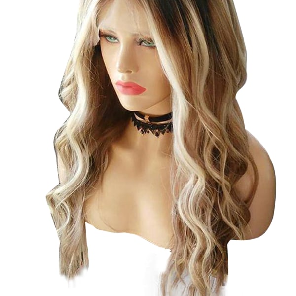 Damperuk lång blond lockigt vågigt syntetiskt hår Värmebeständigt party cosplay peruk