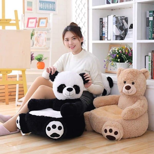 Plysj barnestol med sofa-sæde Panda