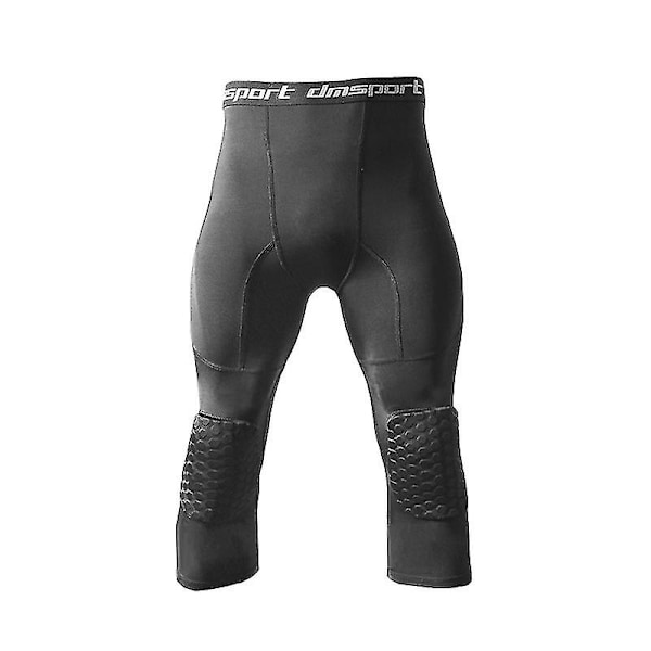 Basketleggings med kneepads for menn 3/4 kompresjonstights sportsbukser multifunksjonelle Svart Black L