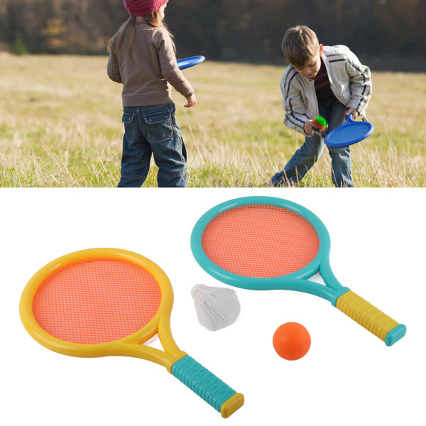 Badmintonracket for barn Sklibestandig Slitesterk elastisk bærbar tennisracketsett for barn 2 racketer 2 baller Blå Gul