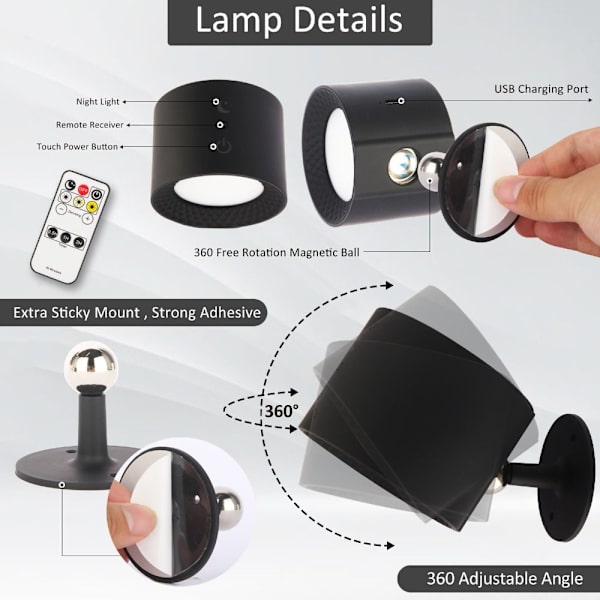 LED Væglamper Lyslæsning Natlampe SORT SORT