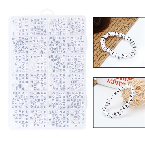 Gør-det-selv digitalt engelsk alfabetnummer Armbånd Halskæde Smykkefremstilling perler (firkantet)