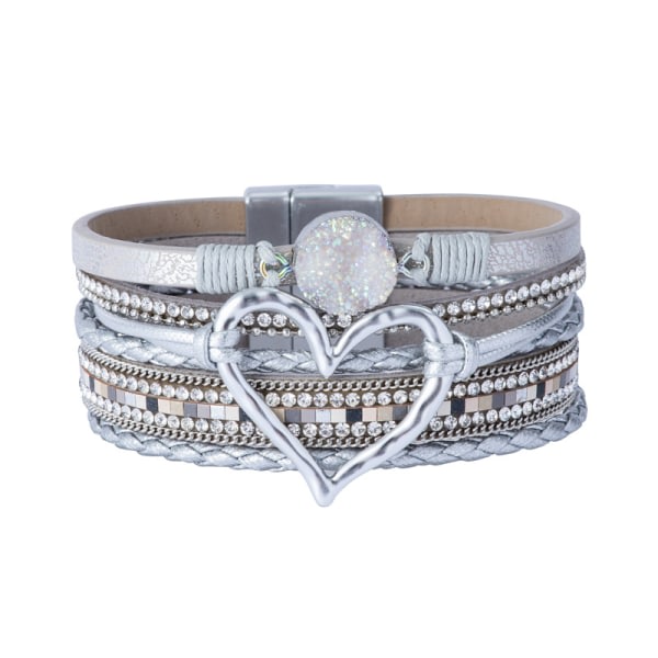 Magnetlås Boho Wrap Armband Lädermanschett Armband Pärlarmband For Kvinnor Stapelbara Infinity Armband Smycken sølv