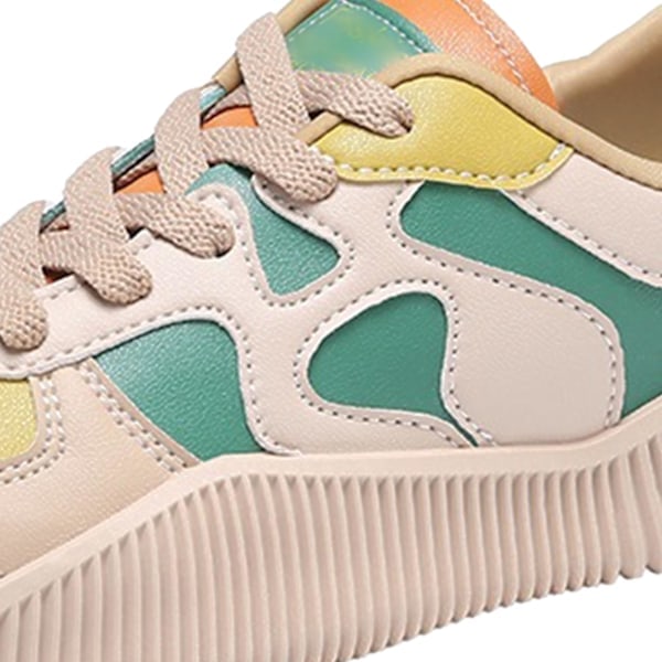 Dame Platform Sneaker PU Læder Blød Komfortabel Trendy Åndbar Passer Til Alt Hverdagssko Beige Grøn 39