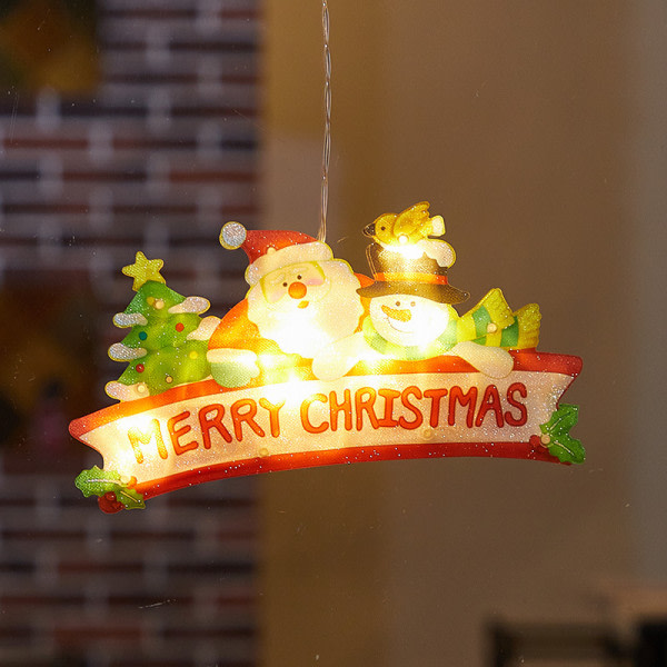 Christmas Bell Snowman Star Holiday Window LED Sucker Battery