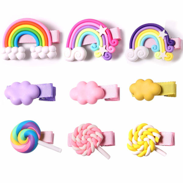 9. Baby Girl Cloud Lollipop Rainbow Hair Clip Set Jenter Barn P