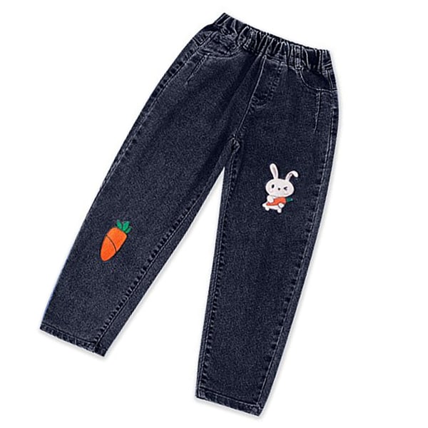 Piger lange bukser Elasticitet afslappet kanin mønster løse bukser med lomme til daglig skole 140cm/55.12in