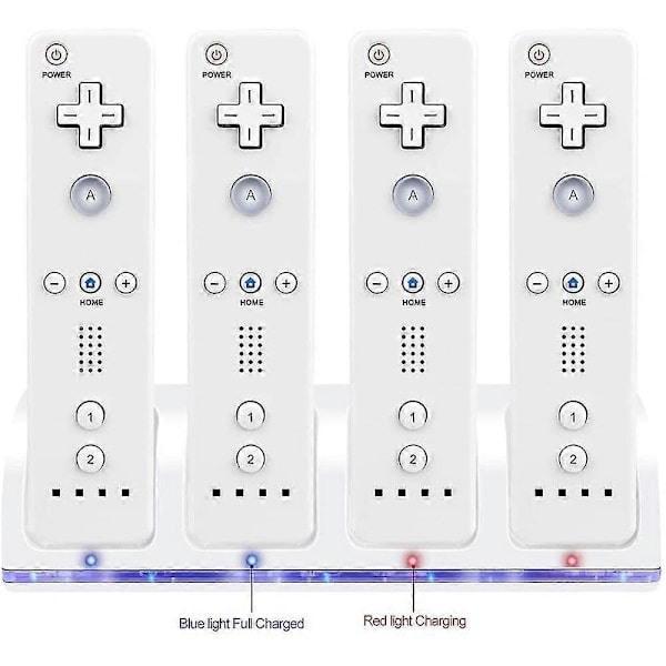 Vit Wii Remote-oplader, 4 i 1 Wii-ladestation med 4 stk. 2800 mAh genopladelige batterier til Wii/Wii U-controllere - Sort