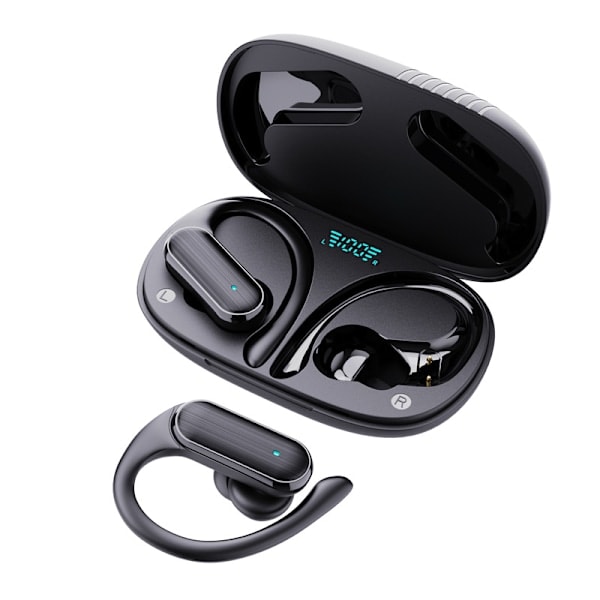 Langattomat, melua vaimentavat, ripustettavat 3D-surround-äänikuulokkeet, vedenpitävät Bluetooth-nappikuulokkeet avoimella muotoilulla pyöräilyyn ja juoksuun (Musta)