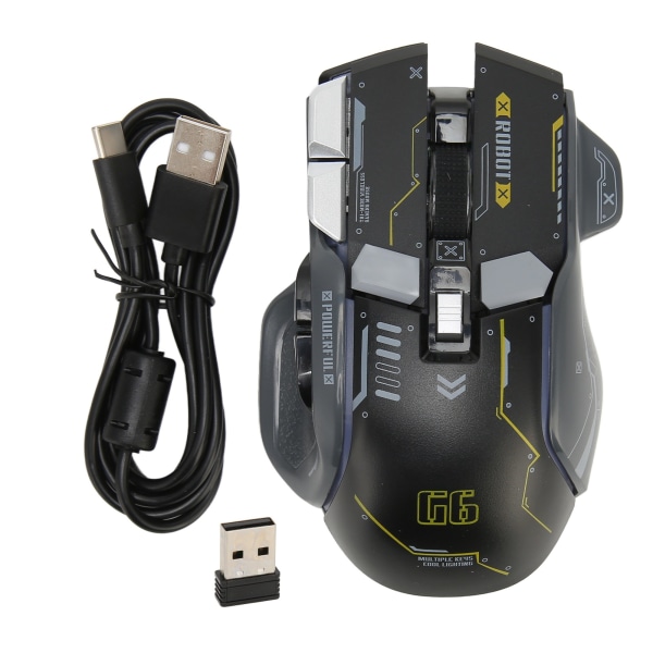 Gaming Mouse 2.4G kablet Bluetooth 3 Mode 5 Justerbar DPI spillmus med 11 RGB lys for Windows for Android for IOS Black