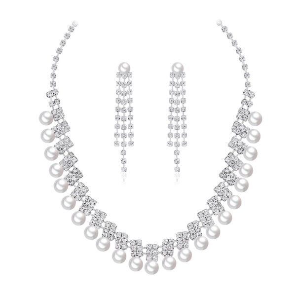 Fashionabla strass smycken Set för bröllop bröllop halsband örhängen CA454-A