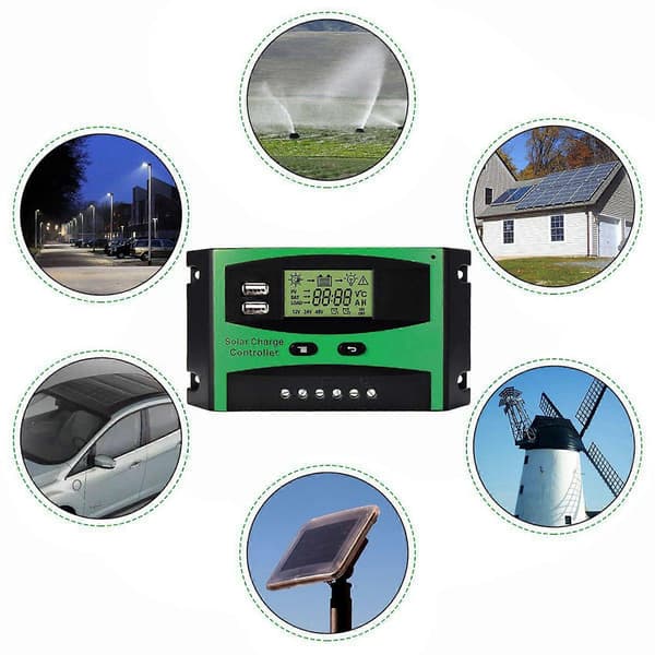 2X 30A 12V 24V Solcellekontroller LCD Funksjon Dobbel USB 5VDC Utgang Solcellepanel Batterilading.pa
