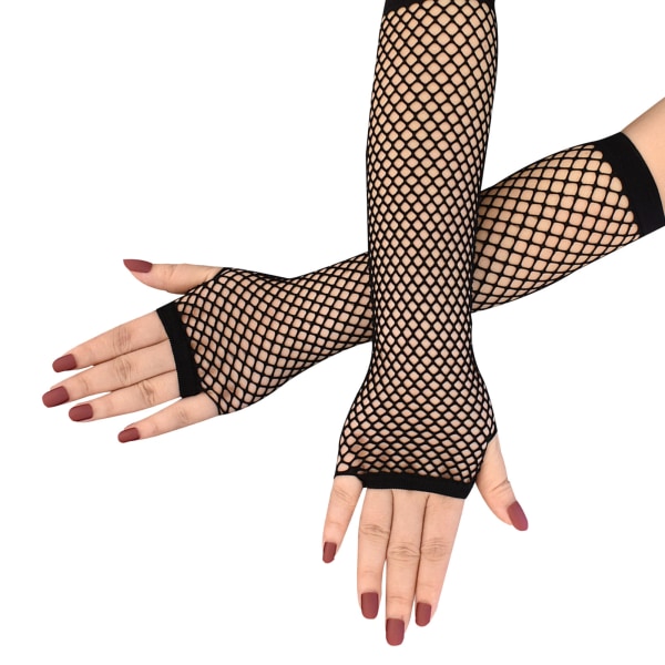 1 pari sormettomat verkkokäsineet, joustavat mukavat naisten sormettomat mesh juhliin, mustat