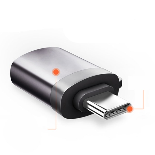 OTG Type C Adapter Type C til USB-kontakt USB 3.0 for tilkobling av mus Tastatur Mobiltelefon U Disk Svart