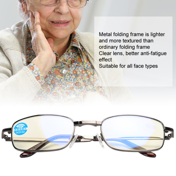 Lesebriller Blått lysblokkerende Anti Fatigue Folding Presbyopiske briller Briller for menn kvinner (+ 100 svart innfatning)