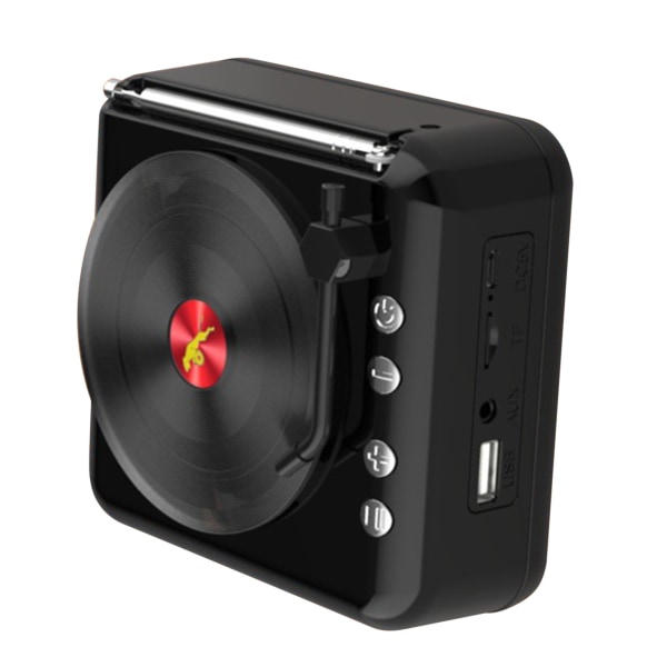 Vinylplate Bluetooth-høyttaler Innovativ Mini FM-radio HiFi Stereolyd Retro Fonograf Trådløs høyttaler Svart