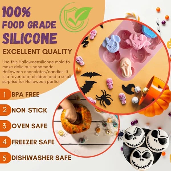 Silikoneforme, 6 Designs Chokoladeform, Spøgelser, Flagermus, Hugtænder Form til Aromaterapi Lys Chokolade Dessert