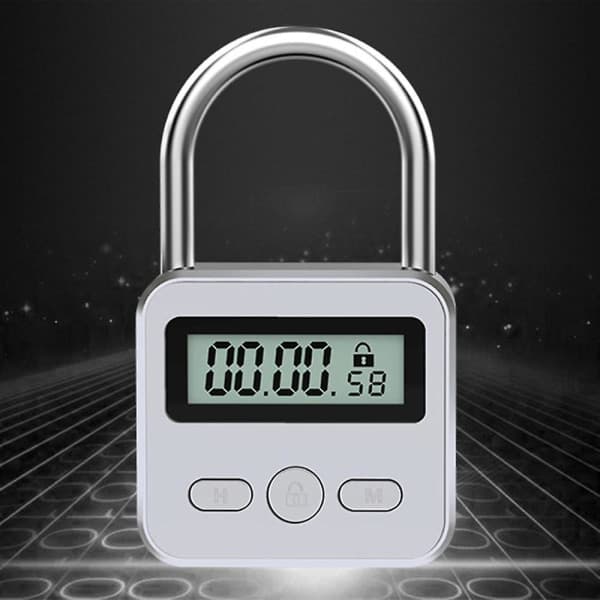 Metallisk Timer Lås LCD-Skærm Multifunktionel Elektronisk Tid 99 Timer Maks. Timer USB Genopladelig Timer Hængelås Sølv