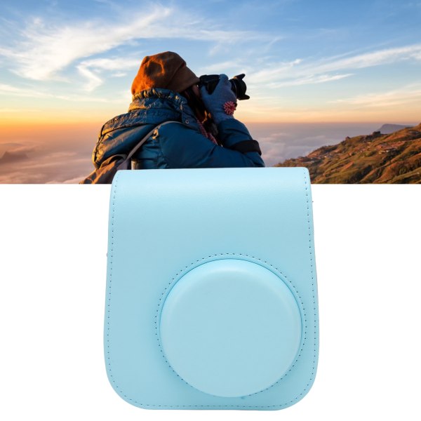 Beskyttende kameraveske PU-skinn Renfarge kamerabæreveske med justerbar stropp for campingreiser Blå