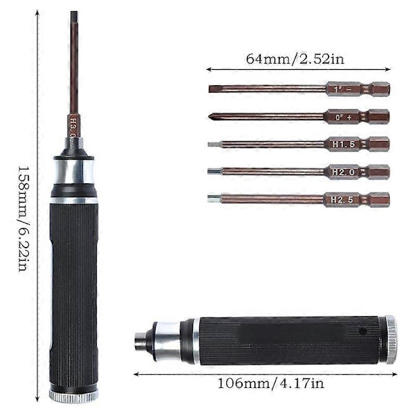 6 i 1 Skruvmejslar Reparationsverktygssats 1,5 mm 2,0 mm 2,5 mm 3,0 mm Allt-i-ett Hex Driver Handset för RC F.pa