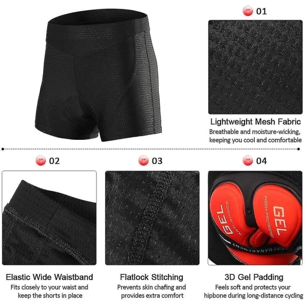 Cykelshorts för män 3D vadderade gel Cykelunderbyxor Andas cykel Cykelunderkläder Cykelkort Röd XL Red XL