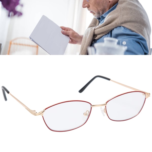 Punaisen kehyksen vanhusten vanhusten ikäikäisten lasit Kannettavat siniset valoa estävät bifokaaliset lukulasit (+300)