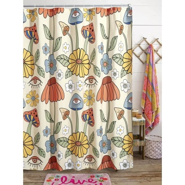 180*200cm Retro 70-tals Duschdraperi Psykedeliskt Blommönster