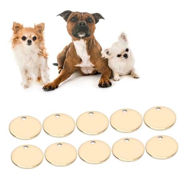 20 kpl ruostumattomasta teräksestä tehdyt pyöreät riipus DIY koiranlaput, joissa on reikäkorujen valmistustarvike Kulta 12 mm