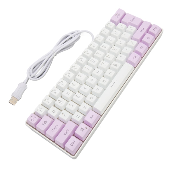 Gaming-tastatur USB 61 nøgler Ergonomisk kontrastfarve 6 RGB-baggrundsbelyste tilstande Kablet tastatur til stationær bærbar Lilla Hvid