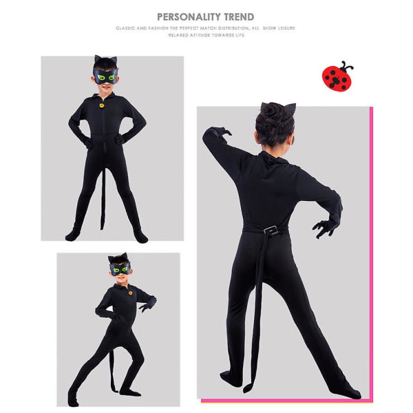 Cosplay Cat Noir Barn Bodysuit Black Cat Halloween Sæt L S S