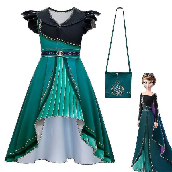Tjejklänning Frozen 2 Cosplay Princess Anne barnkjol Kjole og taske 140cm