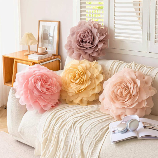Ins Style Rosa Blomster Pudebetræk 1 stk-V 45 * 45Cm-C