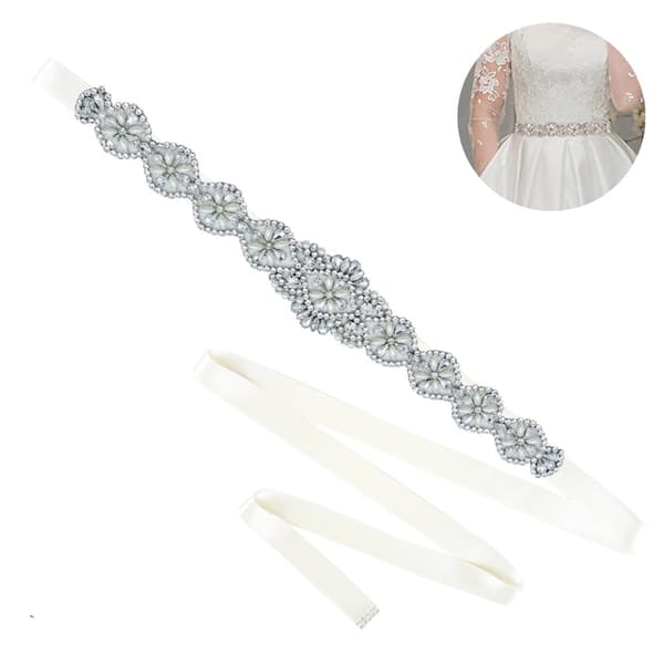 Silver Rhinestone Bröllopsbälte - Brudbälte med Rhinestone för Formella Aftonklänningar - Beige