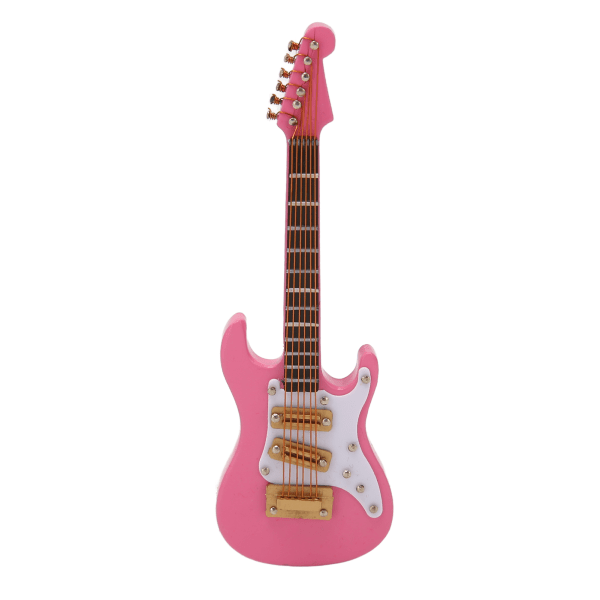 10 cm Mini Gitarr Ornament Display Fäste Förvaringslåda Musikinstrument Gitarr Modell för Dollhouse Rosa