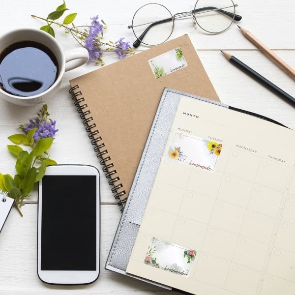 500 stycken syltetiketter, rektangulära blomma självhäftande etiketter