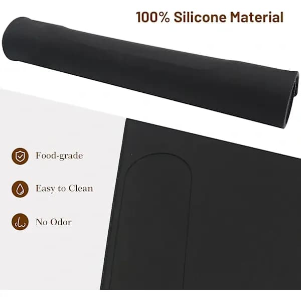Coffee Machine Mat Silicone Countertop Protector with Raised Edge and Easy-to-Clean Surface for Kitchen Coffee Station Black 50 x 40 cm