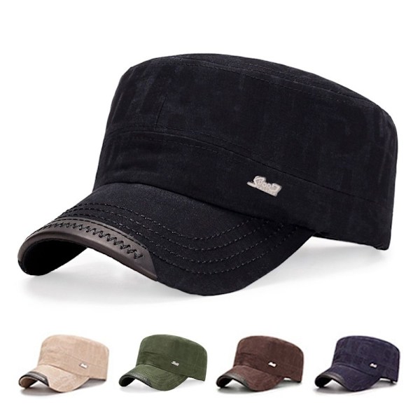 Män Armé Denim Baseball Cap Bomull Cadet Hat Militär Andas Flat Justerbar Cap Coffee