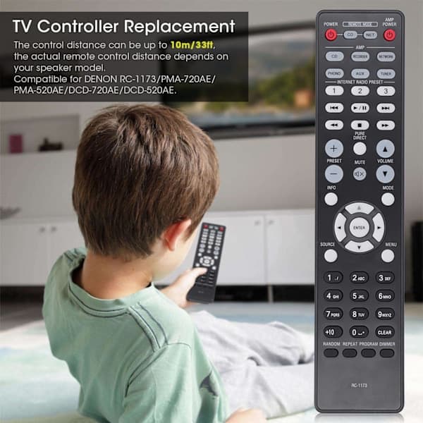 Replacement TV Remote Control for DENON RC-1173/PMA-720AE/PMA-520AE/DCD-720AE/DCD-520AE
